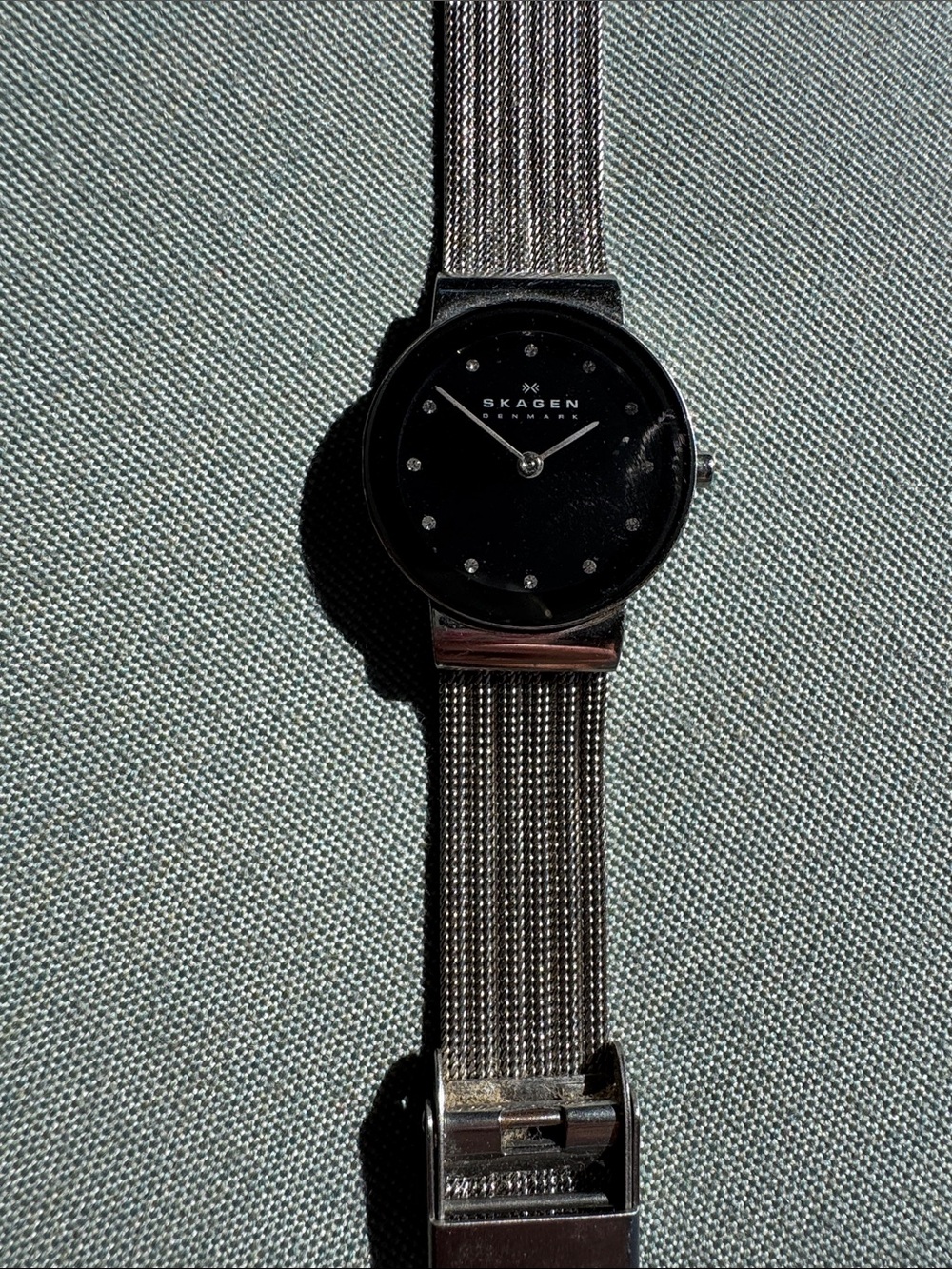 Skagen Silver Mesh Watch with Black Dial